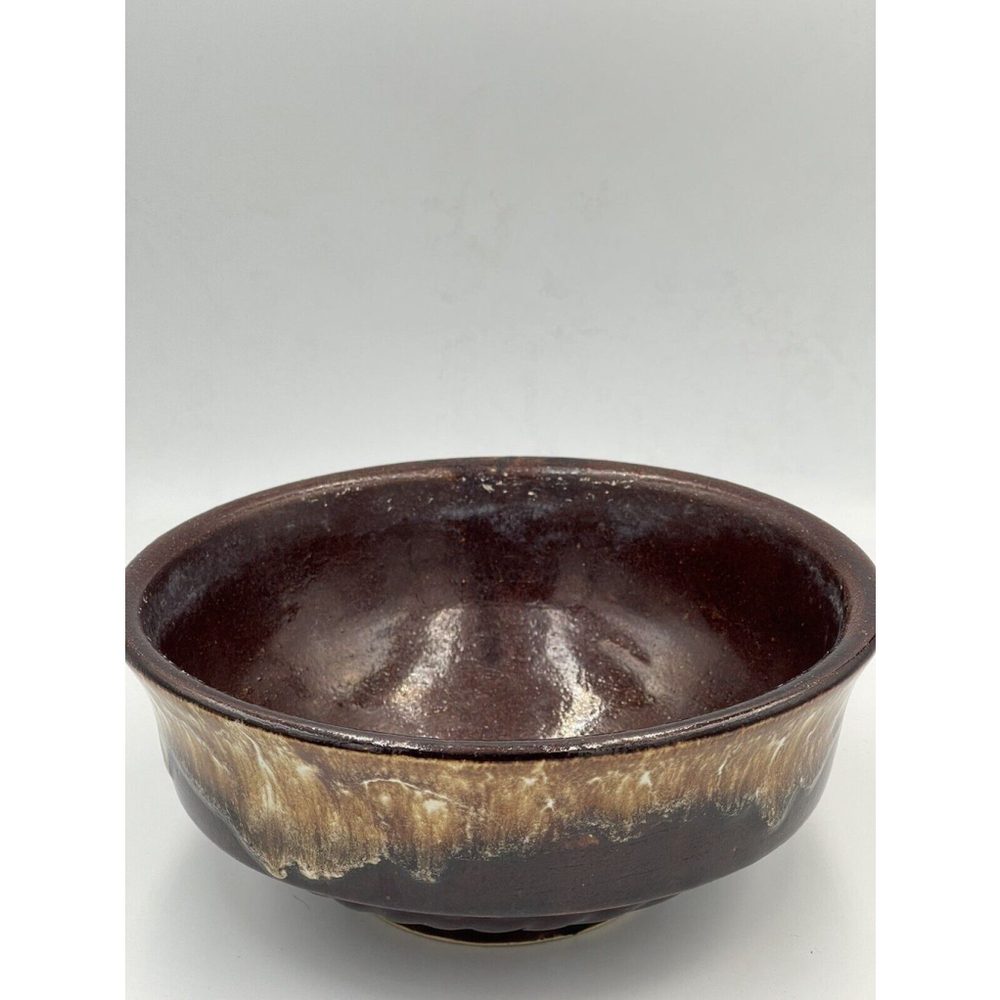 Roseville Brown & White Drip Glaze Bowl-RR Robinson Ransbottom Roseville 8 1/4”